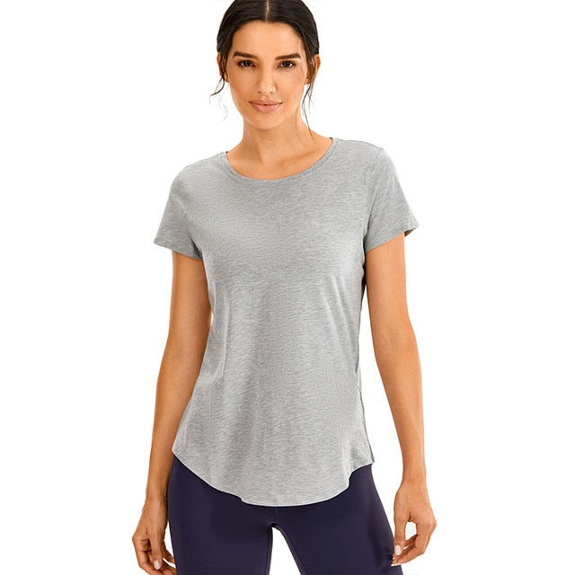YOGA Women's Pima Cotton Fitness Round Neck Short Sleeve Tee