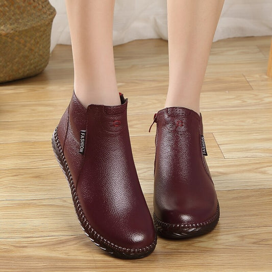 AARDIMI Women's Winter Boots Female Plus Velvet Genuine Leather Shoes Handmade Zip Women Warm Ankle Boots Ladies Retro Footwear