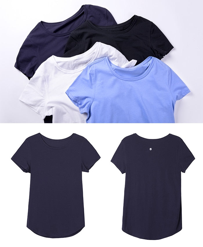 YOGA Women's Pima Cotton Fitness Round Neck Short Sleeve Tee