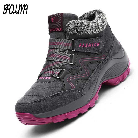 Winter Women's Snow Leather Warm Thick Plush Snow Boots Waterproof Wedge Suede Non-Slip Boots