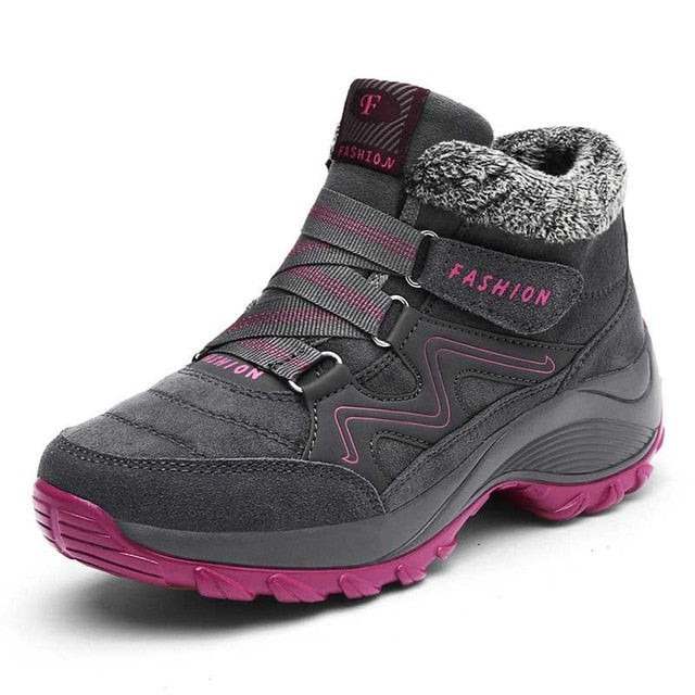 Winter Women's Snow Leather Warm Thick Plush Snow Boots Waterproof Wedge Suede Non-Slip Boots