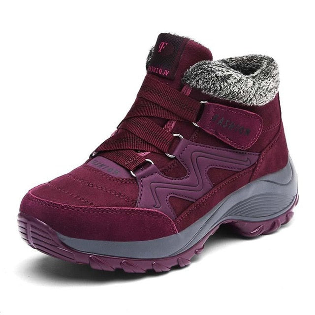 Winter Women's Snow Leather Warm Thick Plush Snow Boots Waterproof Wedge Suede Non-Slip Boots