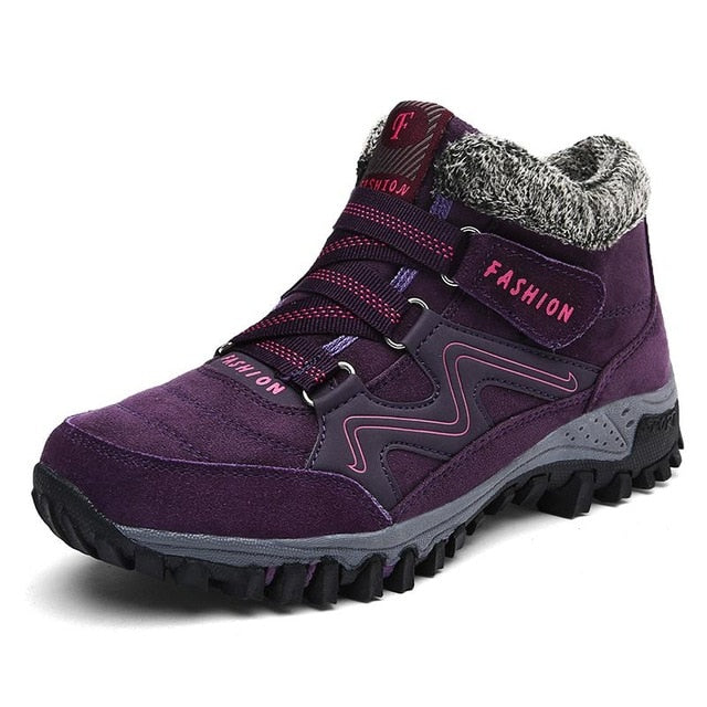 Winter Women's Snow Leather Warm Thick Plush Snow Boots Waterproof Wedge Suede Non-Slip Boots