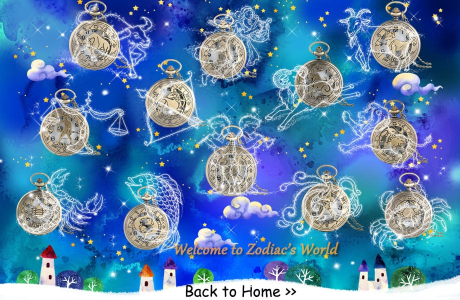 Vintage Zodiac Pattern Pocket Watch Modern Necklace Chain Copper Retro Style Twelve Constellation Men Women Clock Relogio Gift