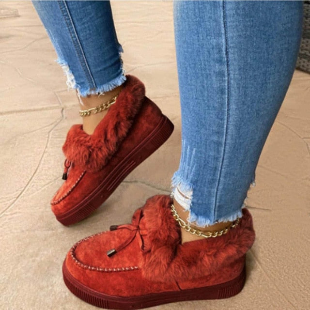 New Fashion Women Winter Cotton Shoes Plush Warm Snow Boots Casual Flat Short Boots Solid Color Furry Footwear