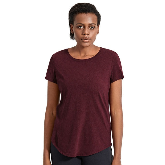 YOGA Women's Pima Cotton Fitness Round Neck Short Sleeve Tee