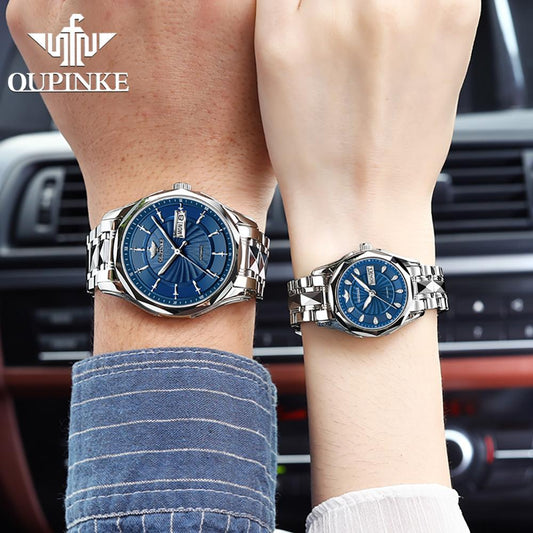 OUPINKE Top Luxury Brand Couple Automatic Mechanical Watch Waterproof Stainless Steel Watch Strap Women And Men Watch