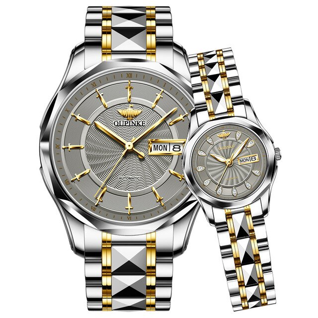 OUPINKE Top Luxury Brand Couple Automatic Mechanical Watch Waterproof Stainless Steel Watch Strap Women And Men Watch
