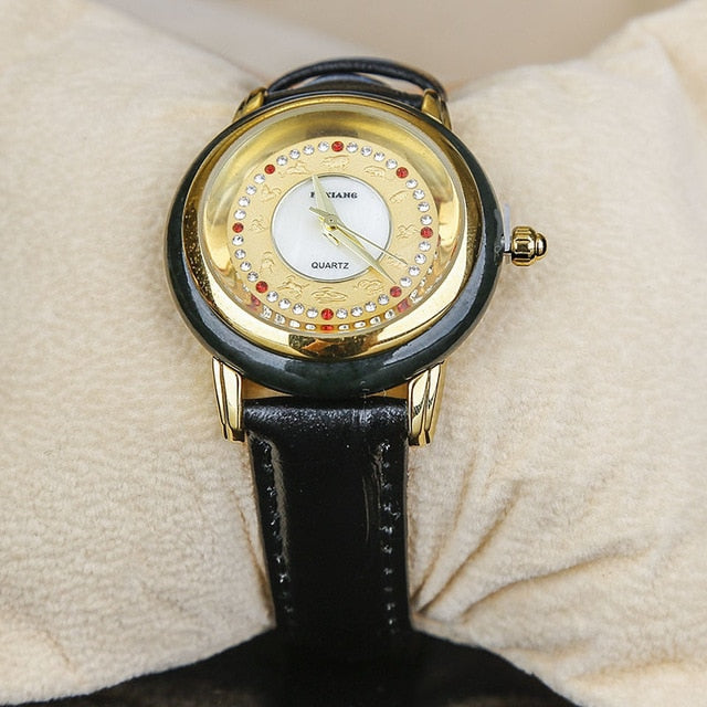 NATURAL HOTAN JADES STONE LEATHER MEN'S WATCH WATERPROOF QUARTZ FASHION JADE WOMEN WATCH COUPLE CLOCK SIMPLE BUSINESS WRISTWATCH