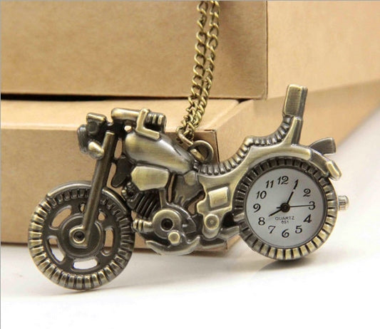 New Bronze Vintage Retro Motorcycle Motorbike Pocket Watch Necklace Pendant Women Quartz Watches relogio