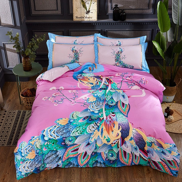Luxury Classical Chinese Style Bedding Set 4pcs 100% Pima Cotton Blue and White Porcelain Duvet Cover Bed Sheet 2 Pillowcase